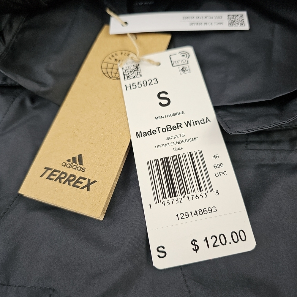 adidas Terrex Made To Be Remade Wind Anorak Men's Hiking Black Jacket - Picture 8 of 10